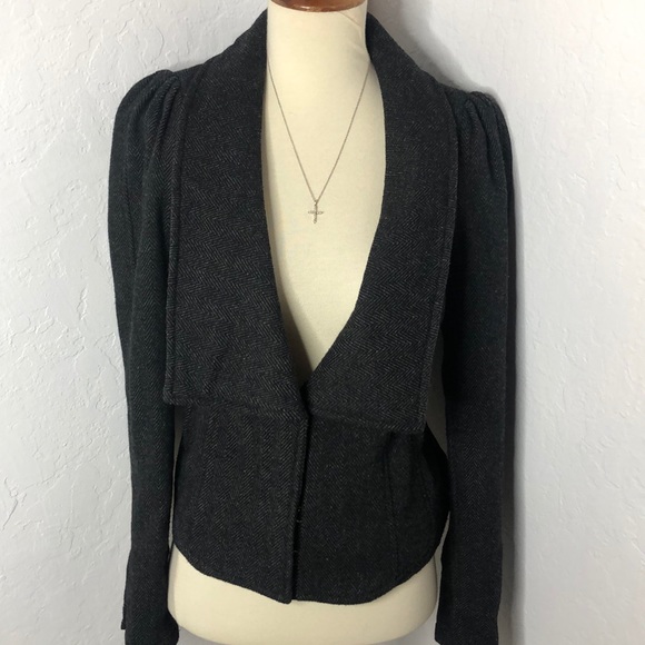 Free People Gray Herringbone Wool Blend Jacket 2 - Picture 2 of 9